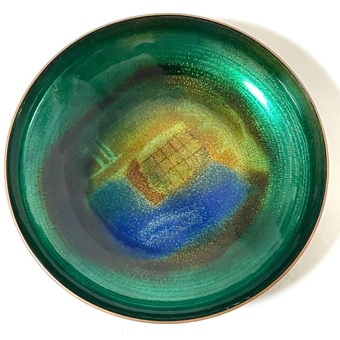 ノルウェー 銅製 エナメル絵皿　Bjornstad ビョーンスタッド