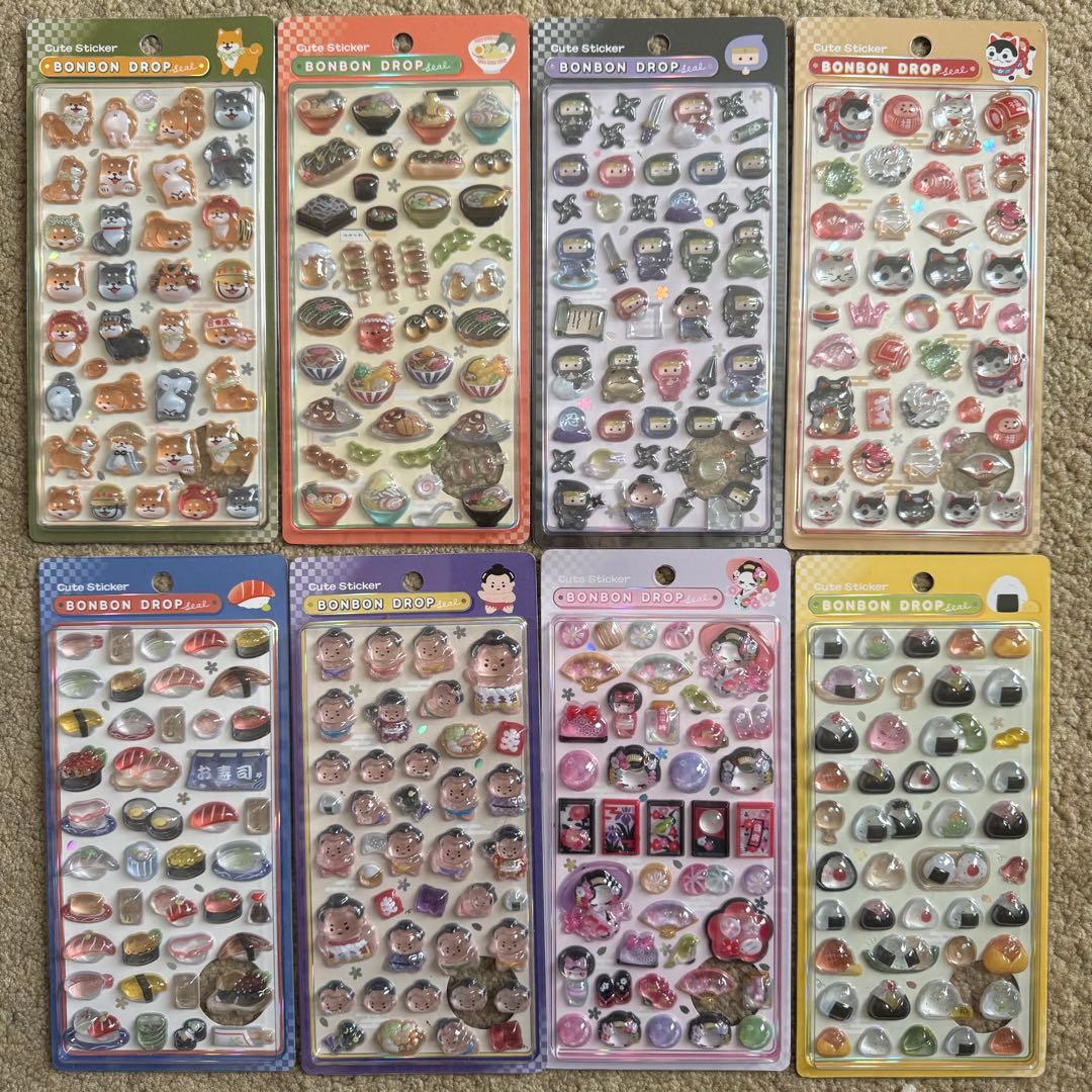 【正規品】ボンボンドロップシール　和柄　8枚セット　舞妓　相撲　寿司　おにぎり