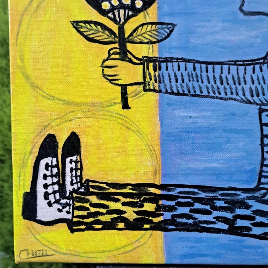 キャンバス油絵　専用　鳥とお花とおじさんと