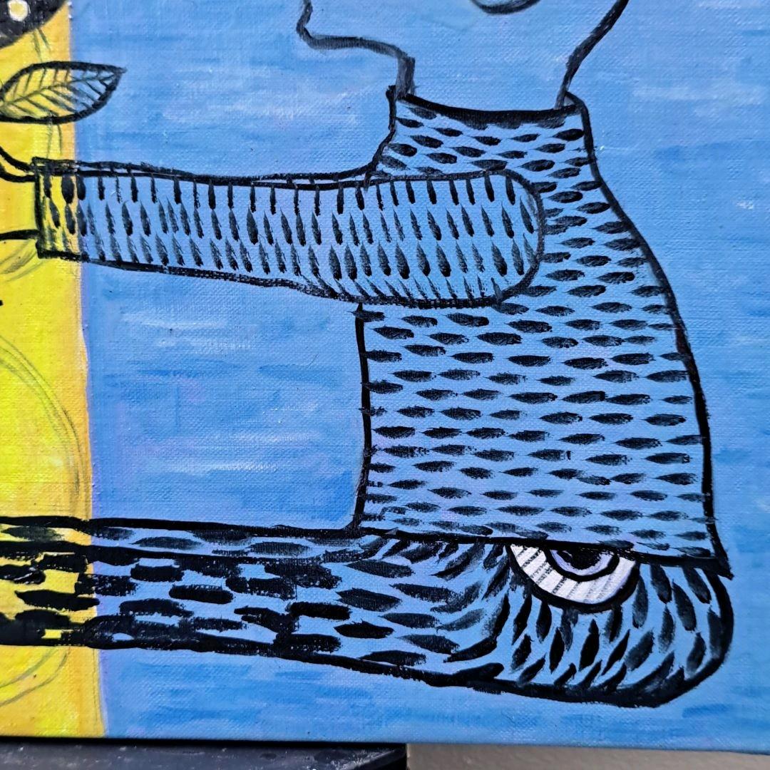 キャンバス油絵　専用　鳥とお花とおじさんと