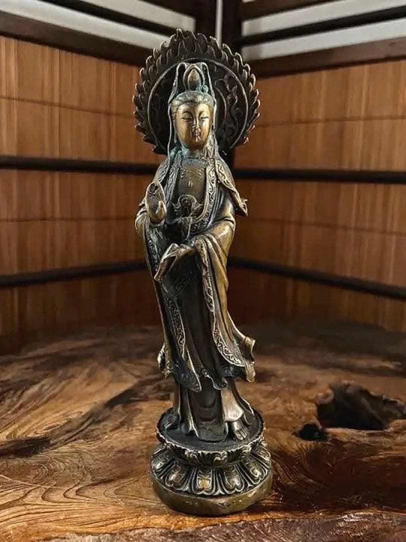 仏教美術 古銅製 観音菩薩像 仏像