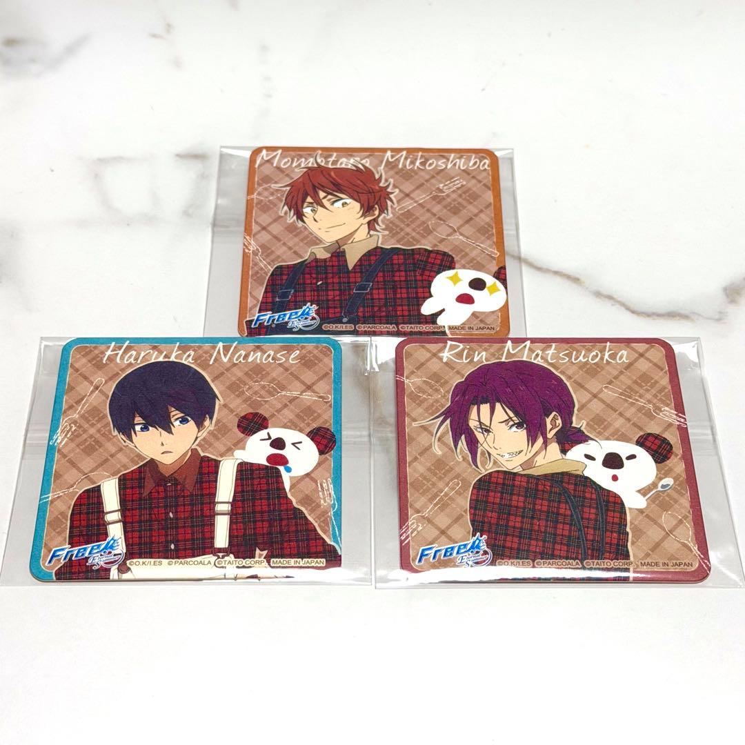 Free! 喫茶イワサメ パルコカフェ　コースター 遥 凛 百太郎 3枚セット