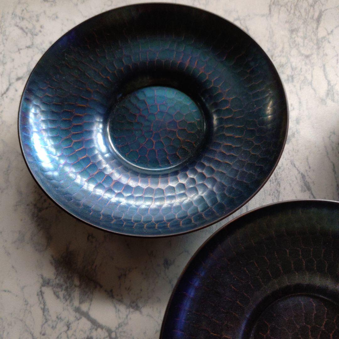 【玉川堂】鎚起銅器 無形文化財 紫金色鎚肌銅製托子 美術品 共箱付 未使用品