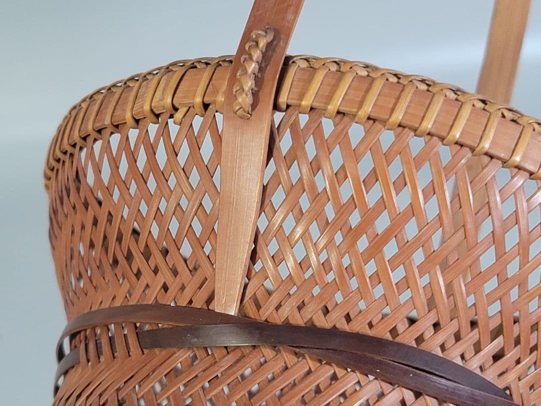 DT532 竹籠 花生 三件 在銘 作家物