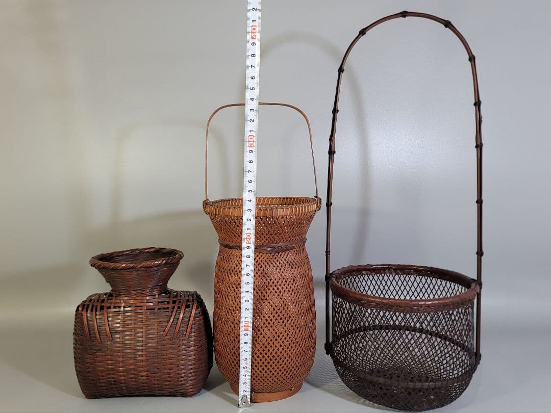 DT532 竹籠 花生 三件 在銘 作家物