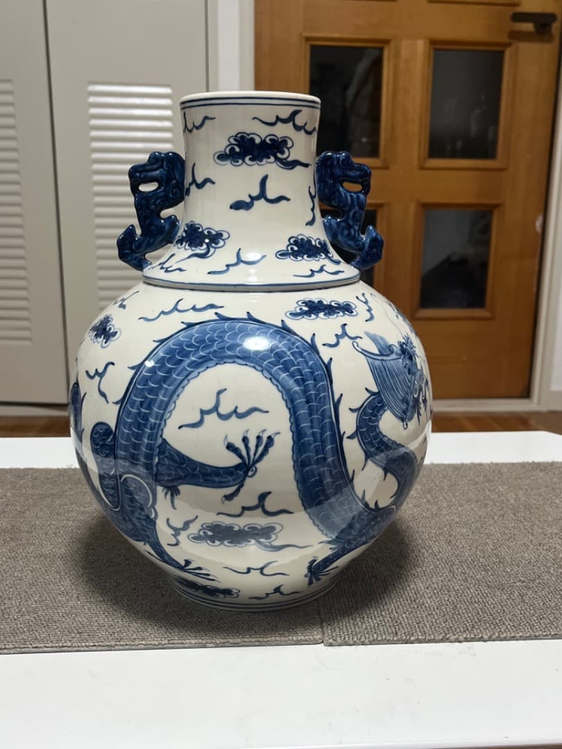 中国古美術 青花龍紋天球瓶 古玩 骨董 美術品 骨董品 時代物 染付 壺 大花瓶