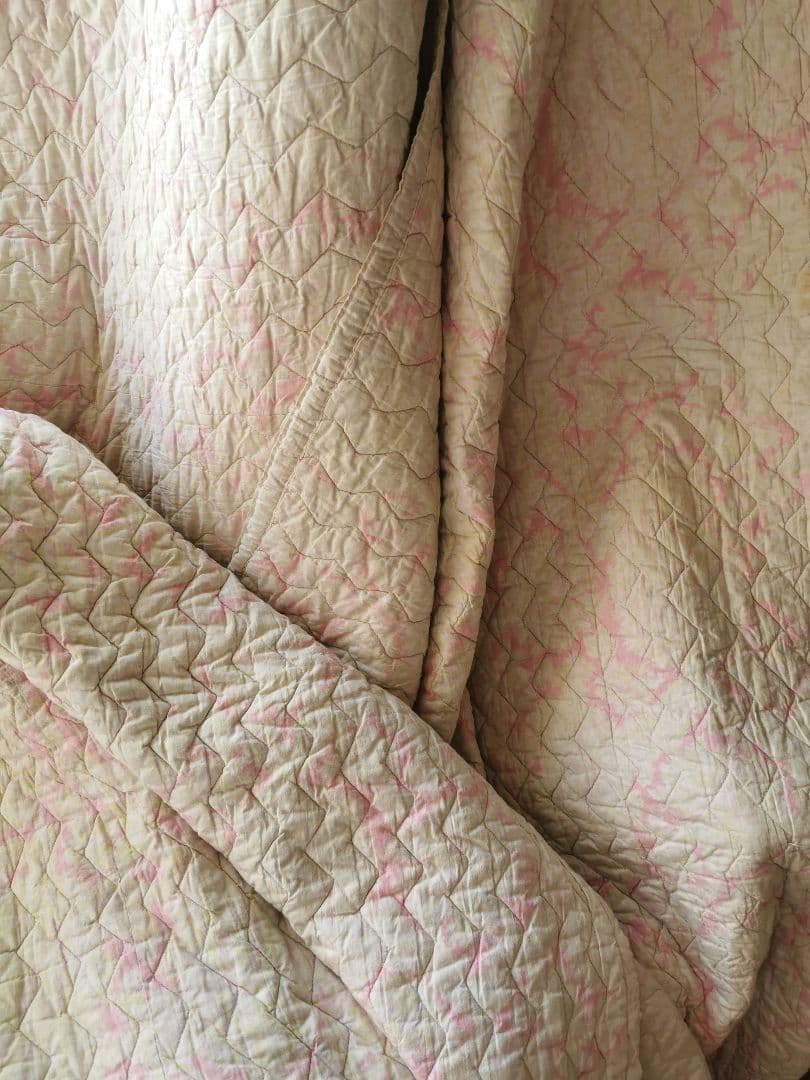 アンティーク ダーラムキルト 超大判リバーシブル シャビーシック ピンクグリーン