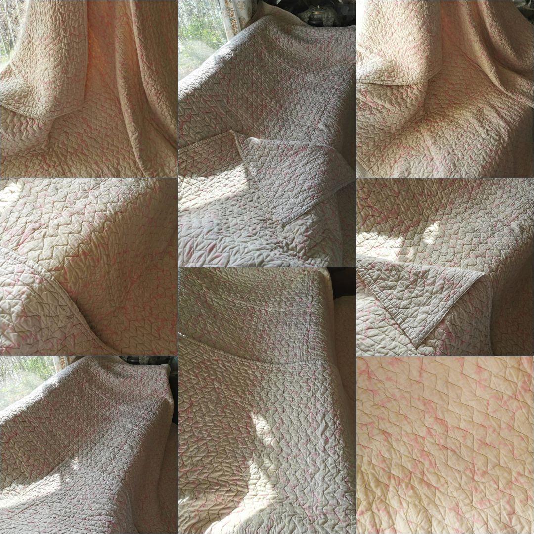 アンティーク ダーラムキルト 超大判リバーシブル シャビーシック ピンクグリーン