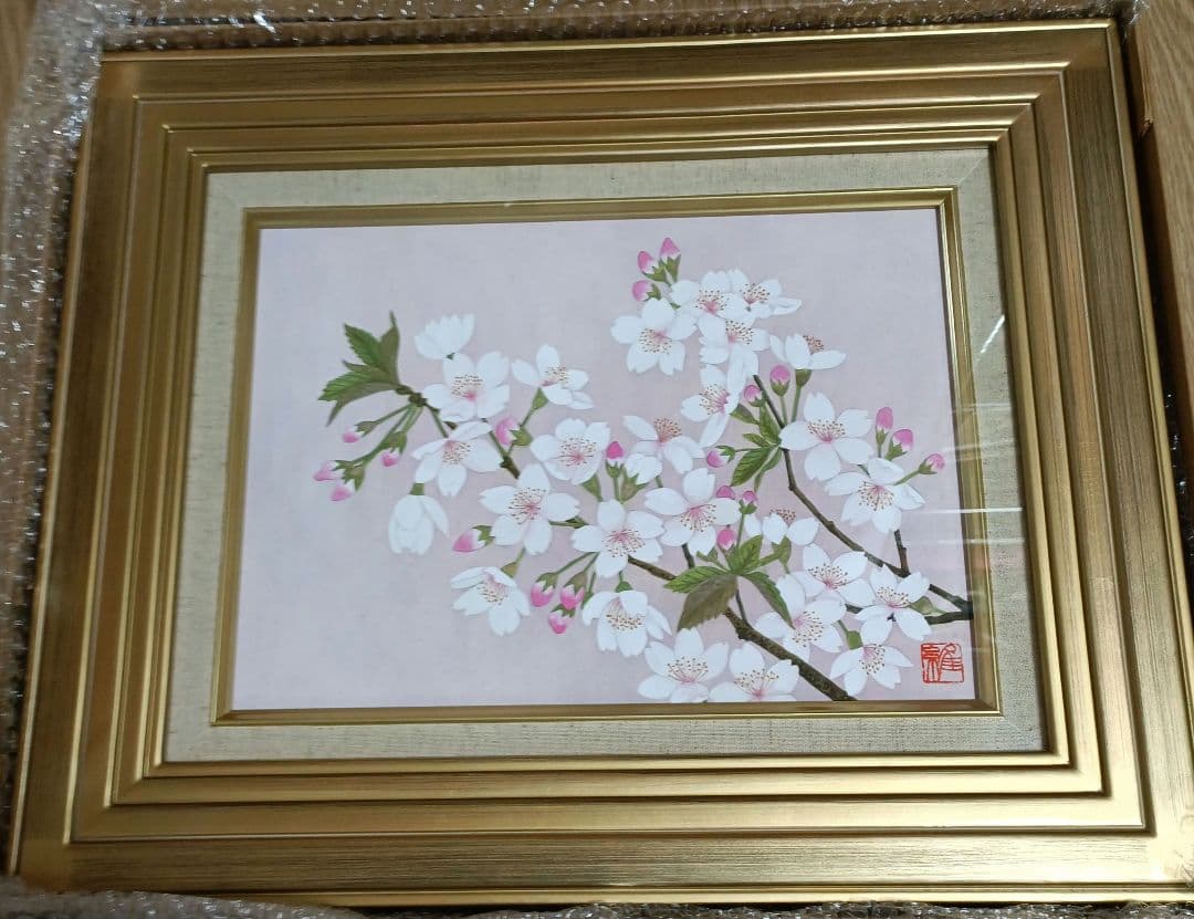 桜花　F4号　 日本画 金色フレーム