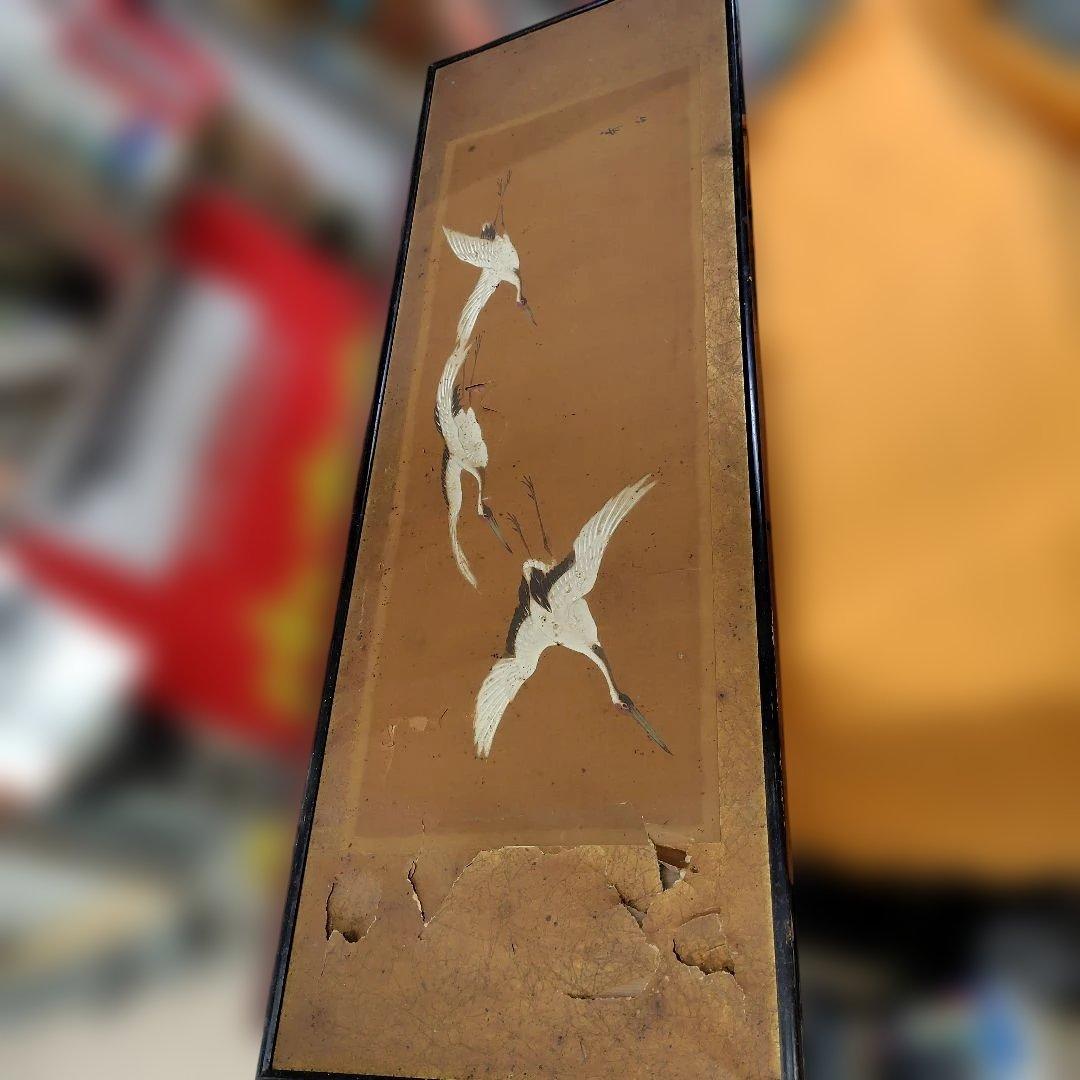鶴の手描き絵画 黒フレーム付き