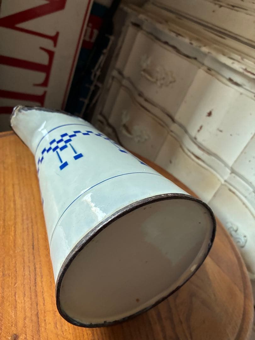 フランス　アンティーク　ホーロー　ジャグ　ピッチャー　水差し　市松　ダミエ