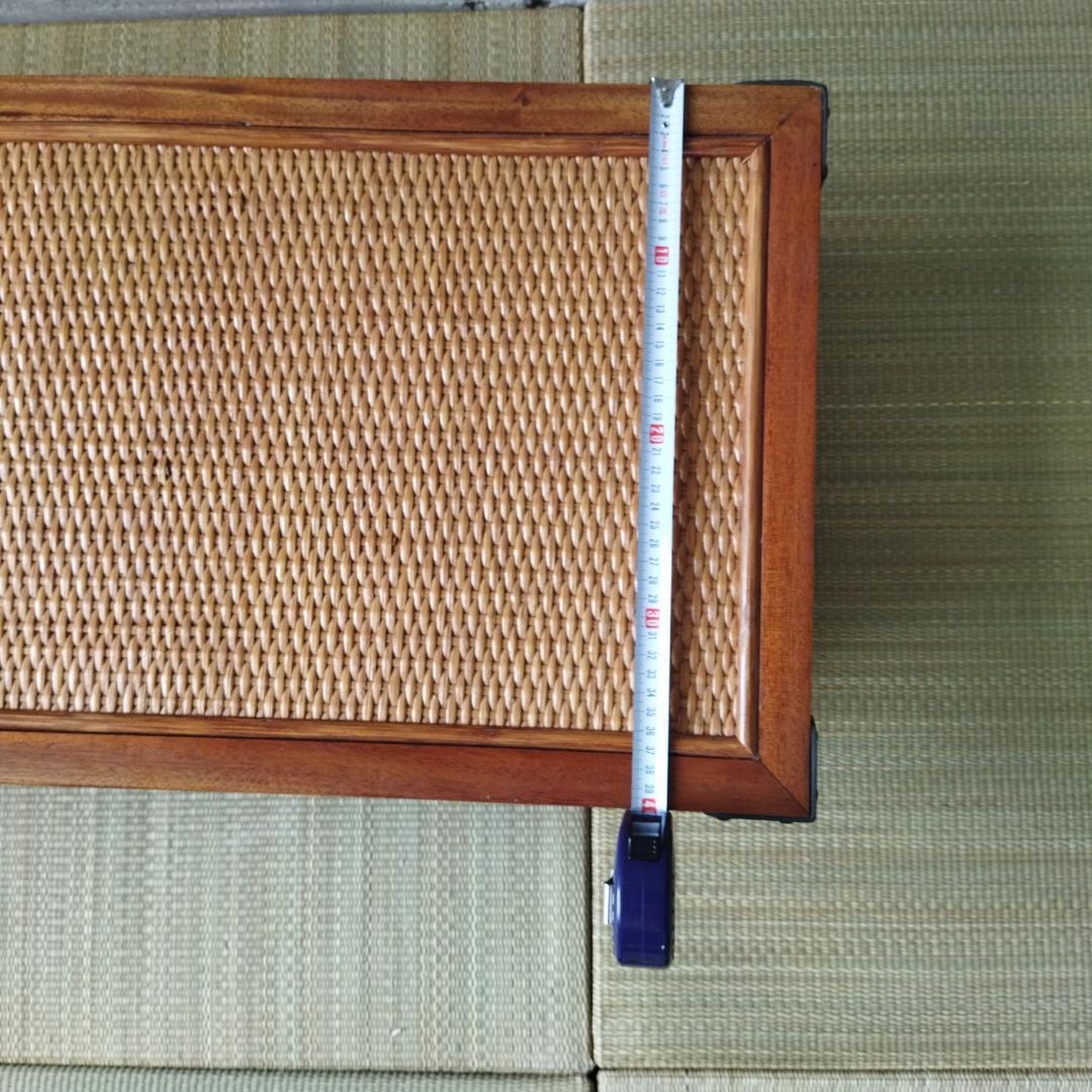 昭和レトロ ローテーブルセンターテーブル籐織りパネル付き ワークデスク 古家具
