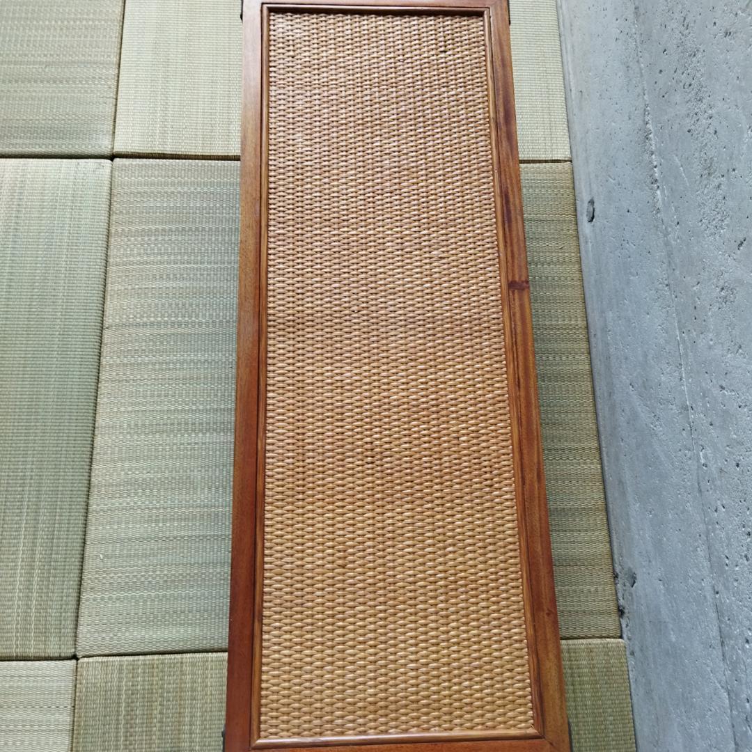 昭和レトロ ローテーブルセンターテーブル籐織りパネル付き ワークデスク 古家具