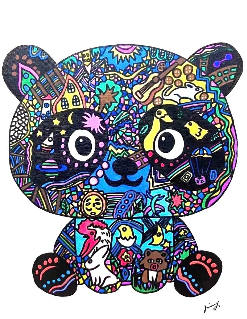 SALE【F6号】ジミー大西（パンダ）手描き/表裏サイン有/油彩/アクリル/額縁