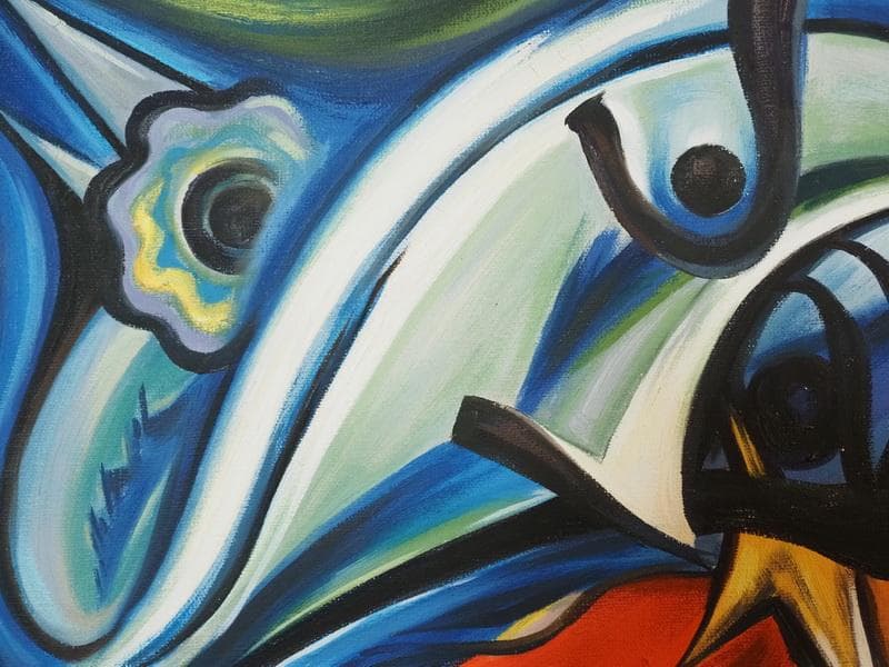 J*I様 油絵　 静物 岡本太郎　 F6 【夢の鳥　】手描き　額付き