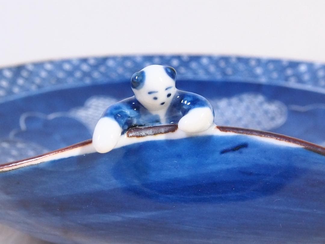 【未使用】京焼/清水焼 平安徳泉造 祥瑞 染付一閑人 盛鉢 盛皿/菓子鉢 茶道具