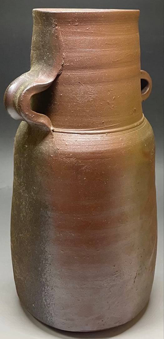 人間国宝　藤原雄　鵬雲斎書付　備前手付花器　大作30cm 　chi399