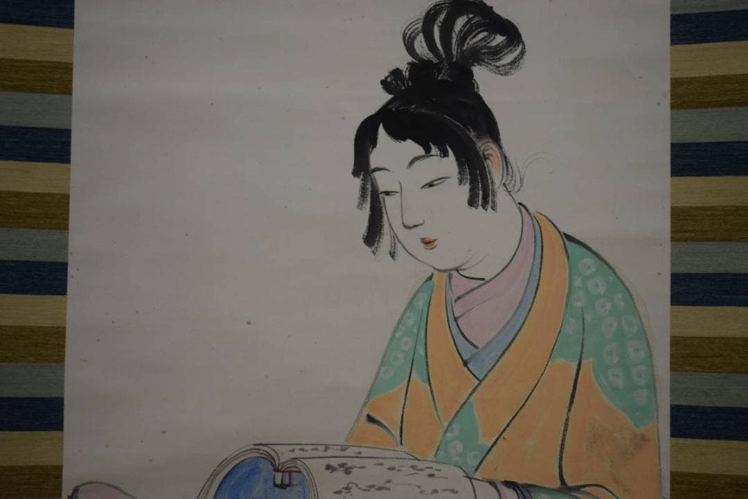 真作/磯田長秋/美人画/布袋屋掛軸HH-650