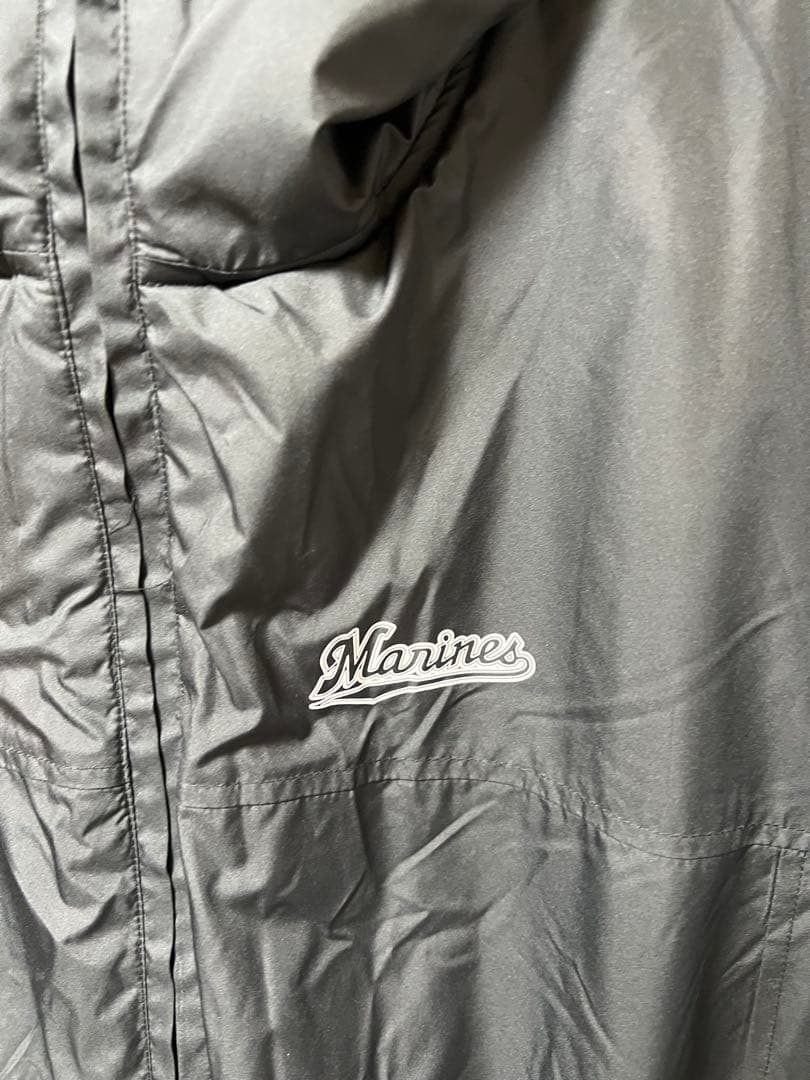 千葉ロッテマリーンズ ベンチコート 黒　フード付き 中綿 ロング Fサイズ