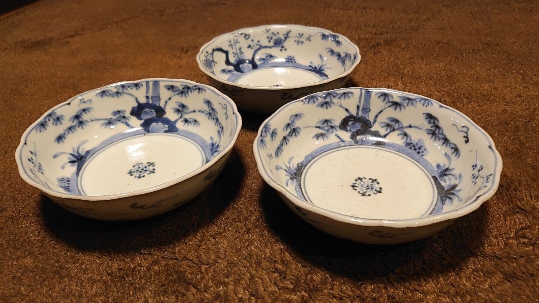古伊万里　伊万里　染付　渦福　なます皿　輪華皿　３客