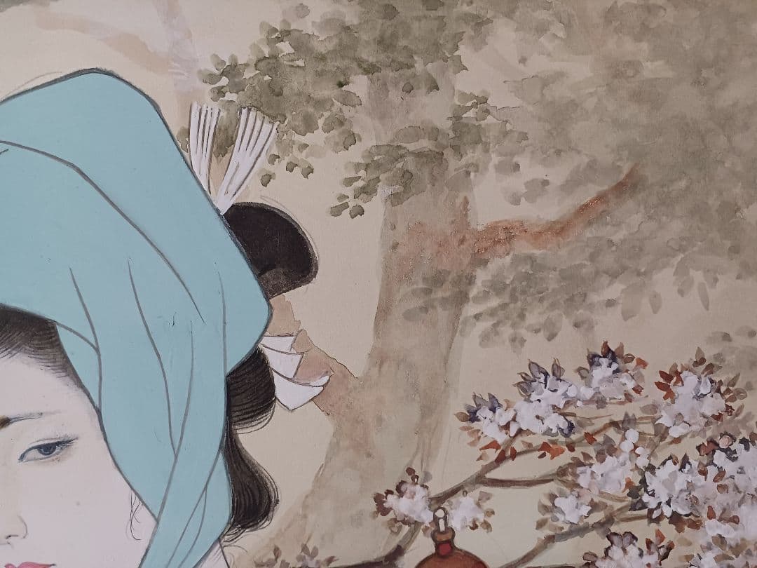 ◆　柳川新太郎 　「美人」 日本画　F10号　二科展 　名古屋　◆