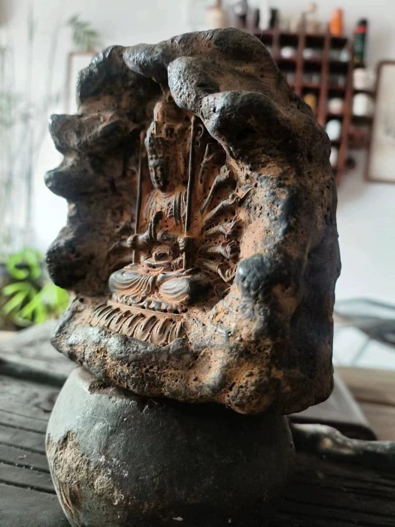 石像 千手観音仏像 茶室 博古架 禅意 置物 装飾品 工芸品