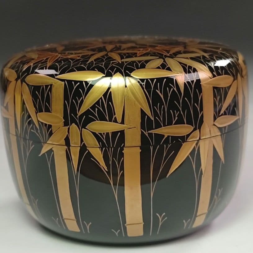 ウ224 棗『村田宗寛作』『輪島塗　総竹林　平棗　共箱』漆塗　金蒔絵　茶道具