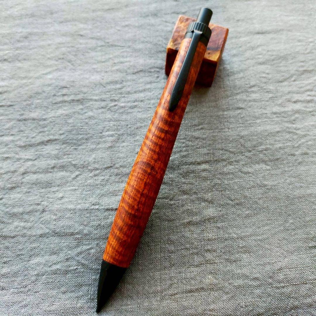 本花梨　鬼縮杢　ハンドメイド　木軸シャープペン　0.5mm　天然木　ブラック