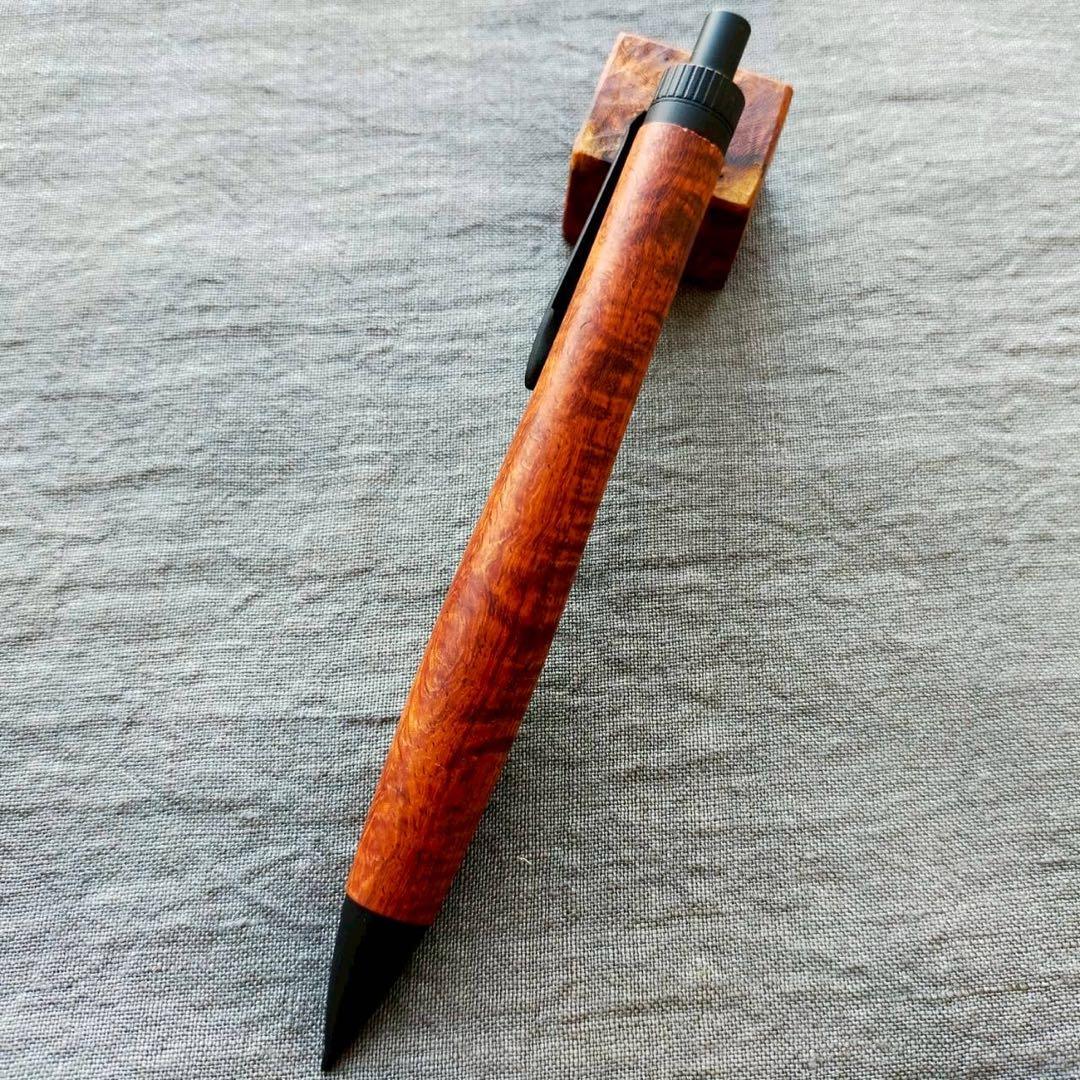 本花梨　鬼縮杢　ハンドメイド　木軸シャープペン　0.5mm　天然木　ブラック