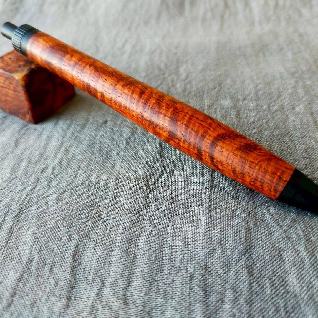 本花梨　鬼縮杢　ハンドメイド　木軸シャープペン　0.5mm　天然木　ブラック