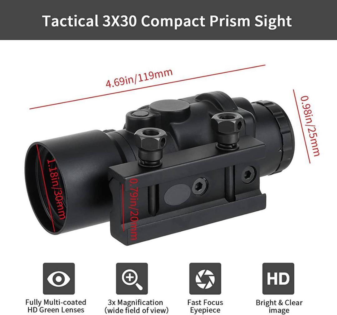 レッドドットサイト 3x30E オプティカルサイト 赤緑ドット 20mmマウント