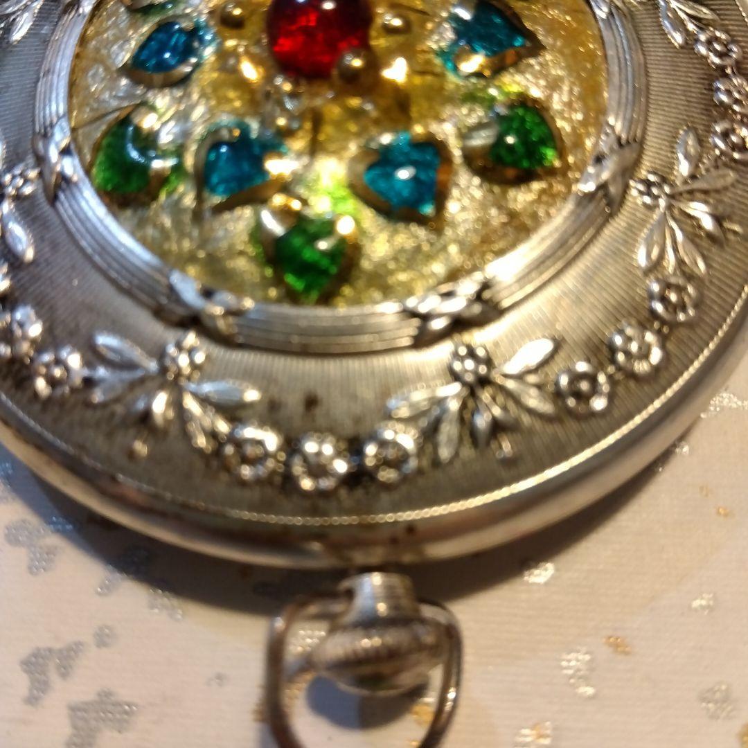 お値下げ▲フランスアンティーク パウダーケース 刻印 シルバープレート ミラー付