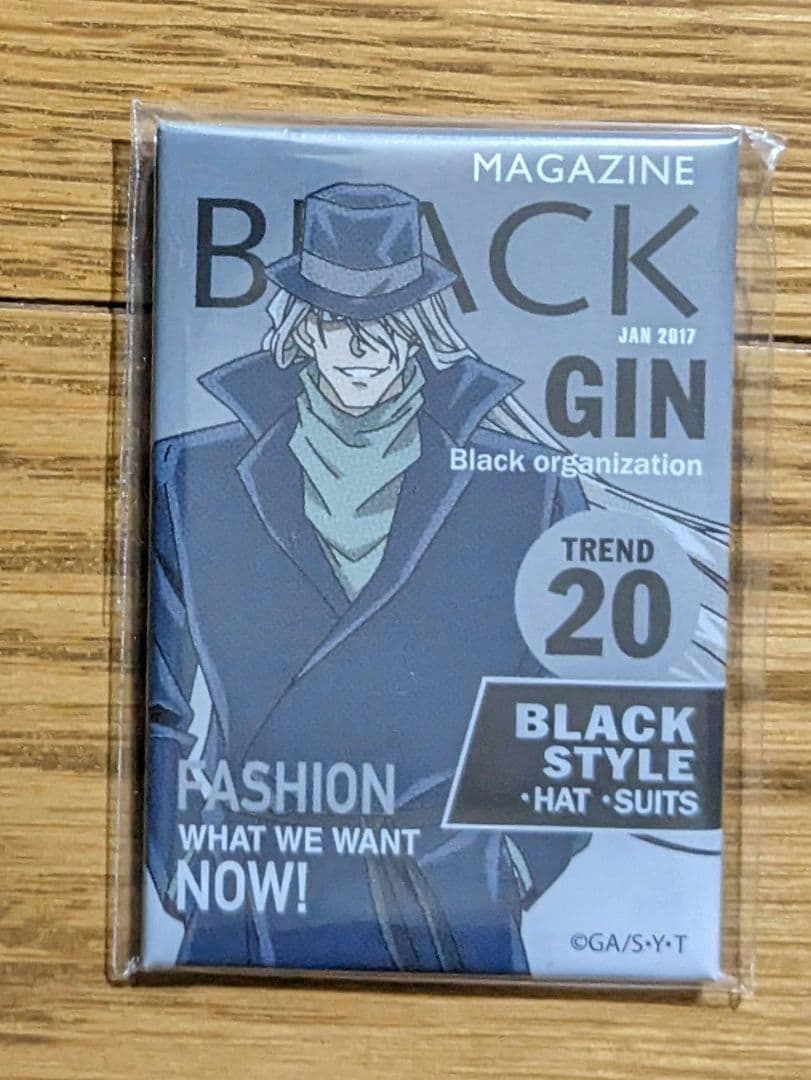 名探偵コナン　ジン　スクエア缶バッジ　シークレット　雑誌風