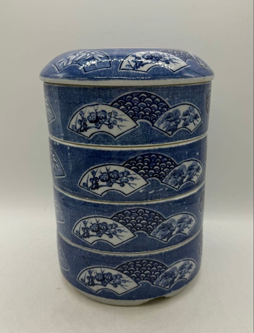 明治期　伊万里染付4段重　松竹梅　印判　古民具　送料込み251130