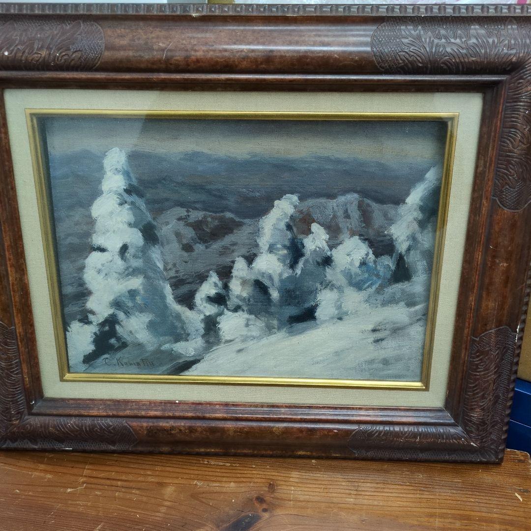 物故　小松恒太郎の 「雪景色」F４　油彩画 フレーム付き