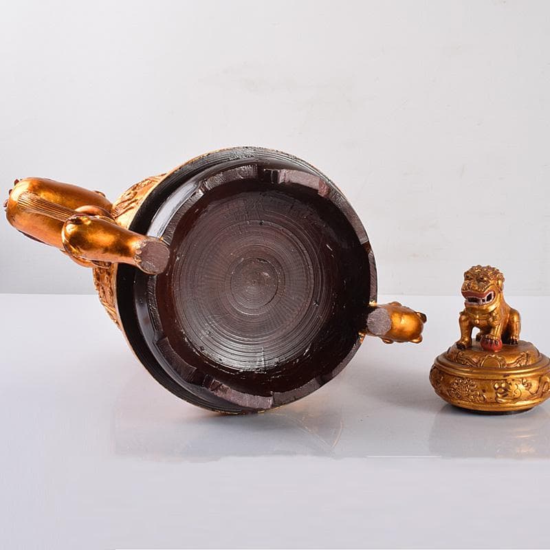 中国　玉石彫　彩色鍍金　神獣　大香炉　重さ約14㎏ V 4108C