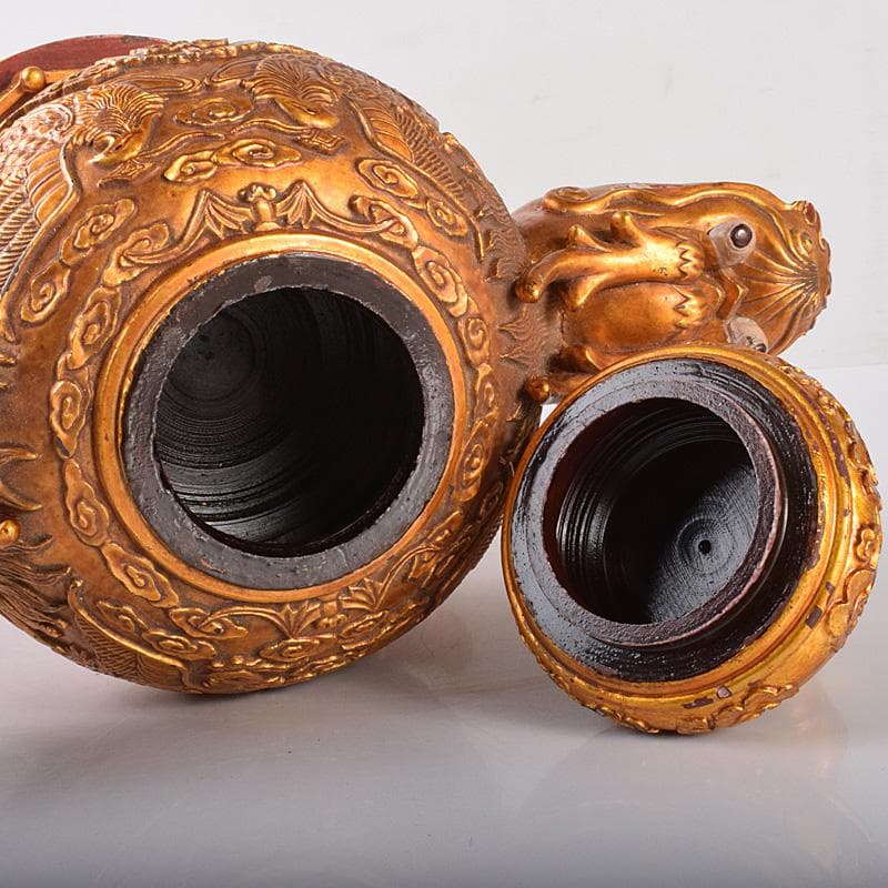 中国　玉石彫　彩色鍍金　神獣　大香炉　重さ約14㎏ V 4108C