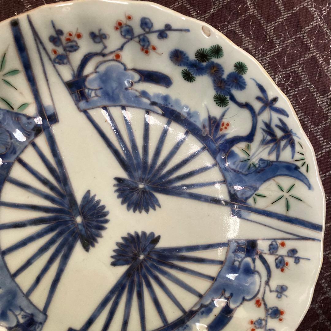 大明成化年製　三扇松竹梅門皿　七寸