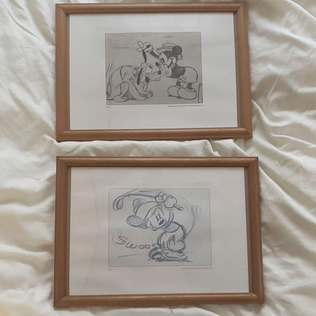 Disney ディズニー スケッチ複製 Mickey＆Pluto 2枚セット