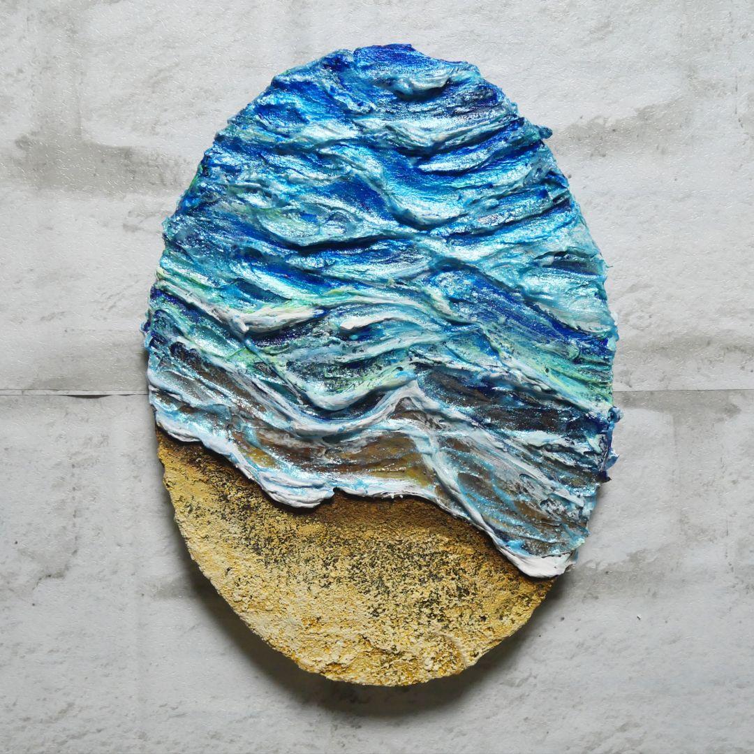 油絵 油彩 油彩画 絵画 絵 変形キャンバス【砂浜の波】