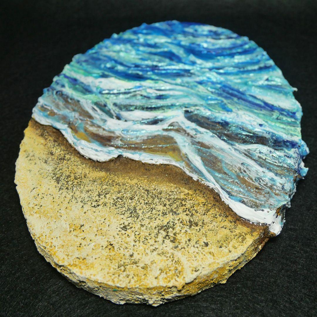 油絵 油彩 油彩画 絵画 絵 変形キャンバス【砂浜の波】