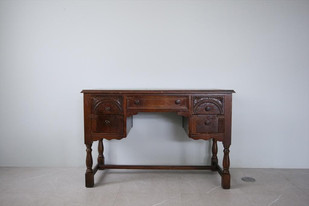 英国アンティーク木製デスク/勉強机/テーブル/飾り棚/オフィス事務(91-57)