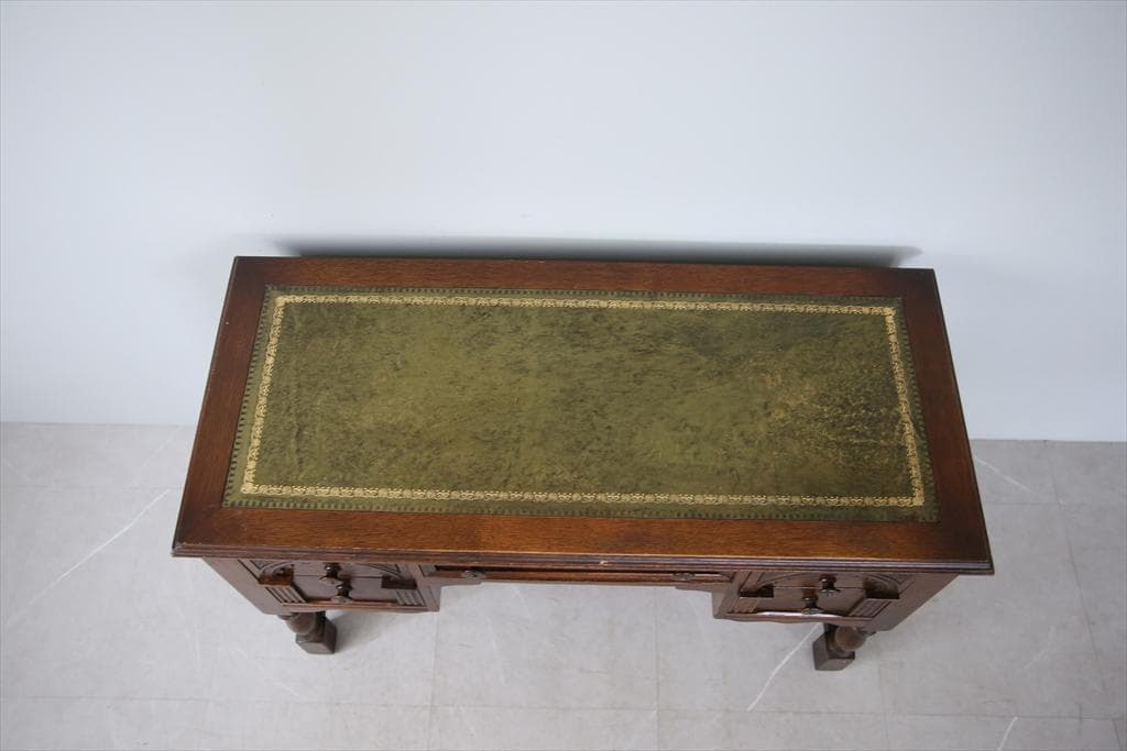 英国アンティーク木製デスク/勉強机/テーブル/飾り棚/オフィス事務(91-57)