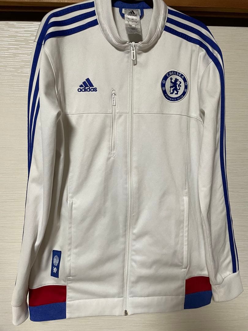 アディダスチェルシー ロゴ ワッペン スリーライン アンセムジャケット 白 L