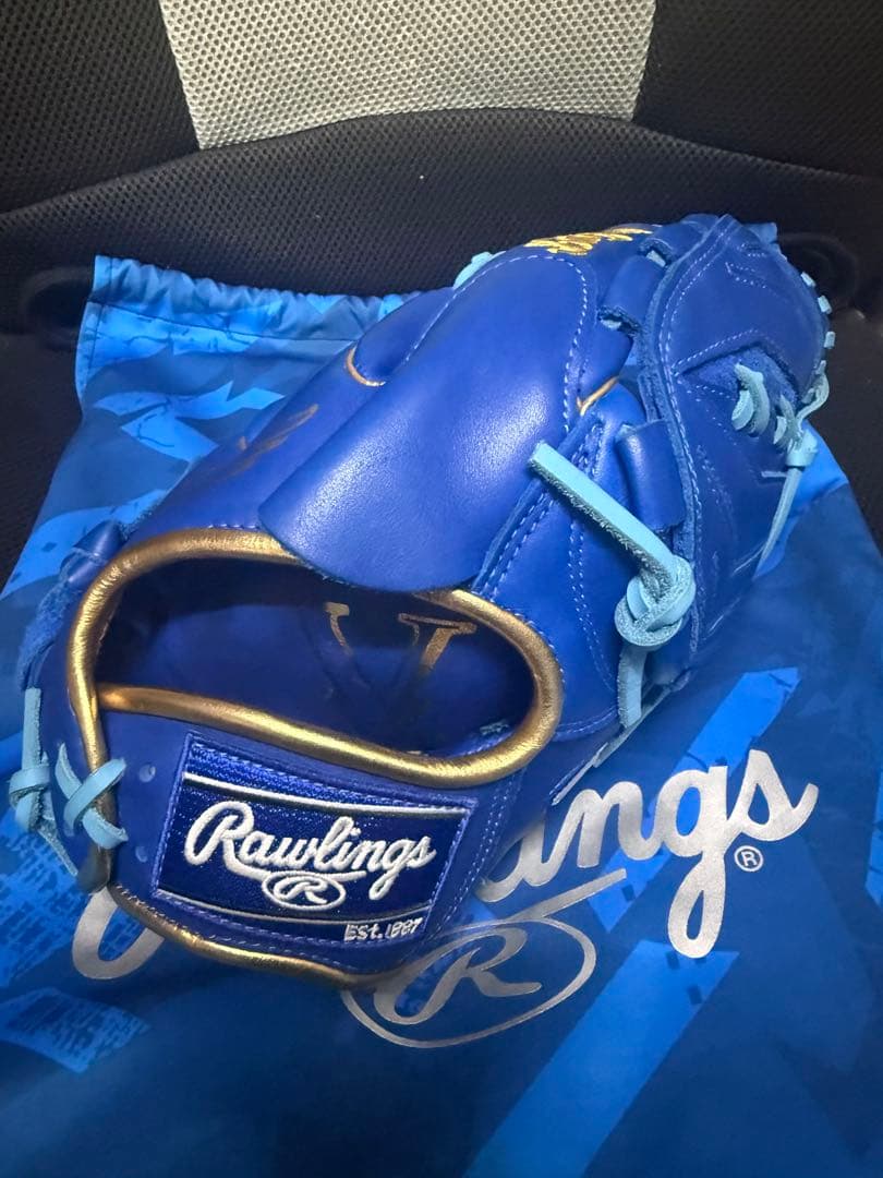 Rawlings Wing 青 軟式グローブ ピッチャー用　収納袋付き