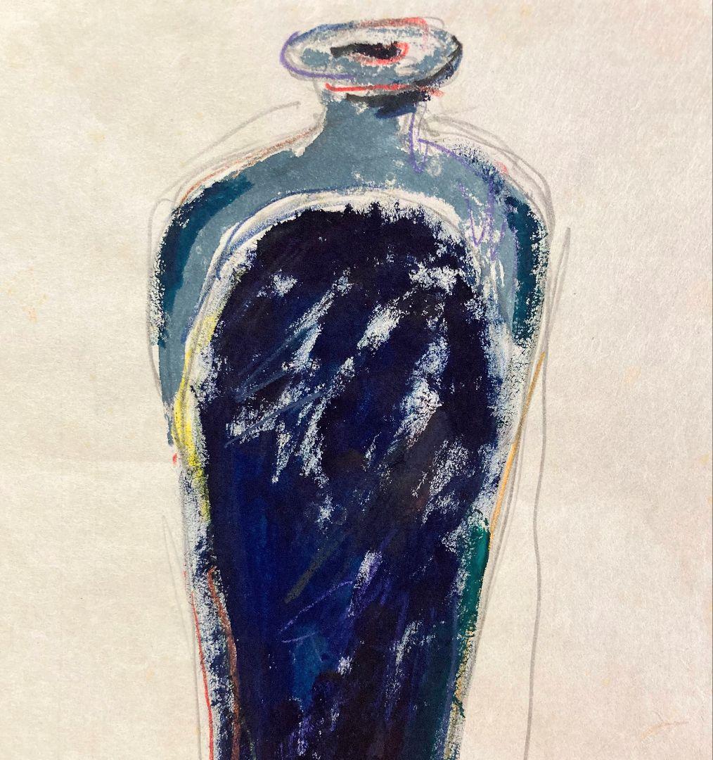 堀尾貞治「壺」額装●ガッシュ作品 直筆サイン 具体美術協会会員●