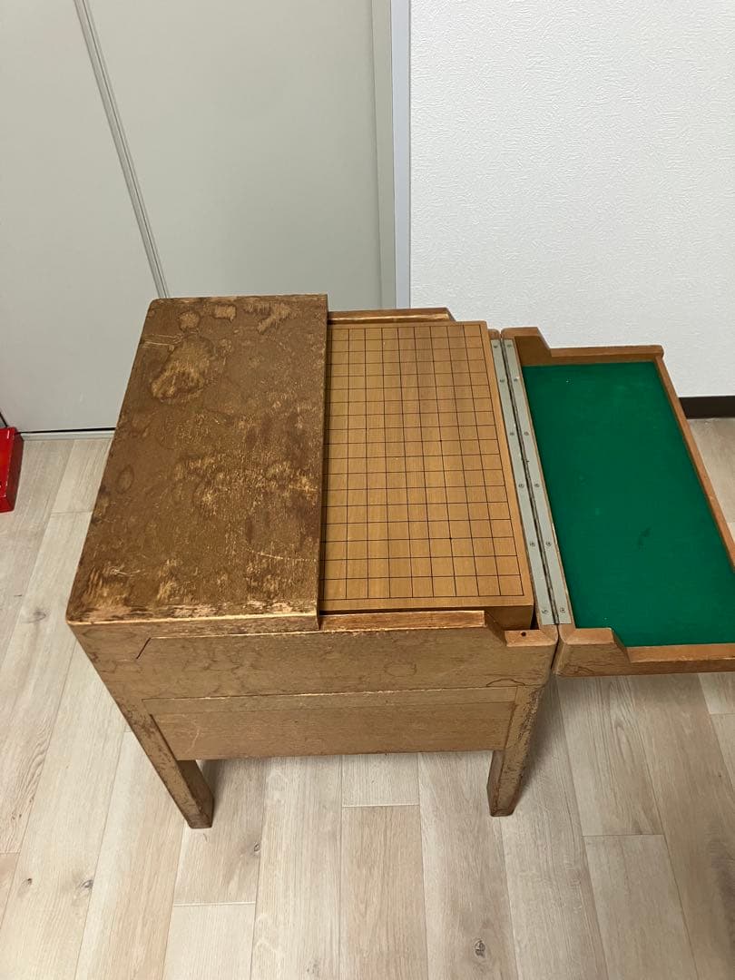 木製囲碁盤＋観音扉付き収納台　白黒碁石・木製碁笥付き　実用向け