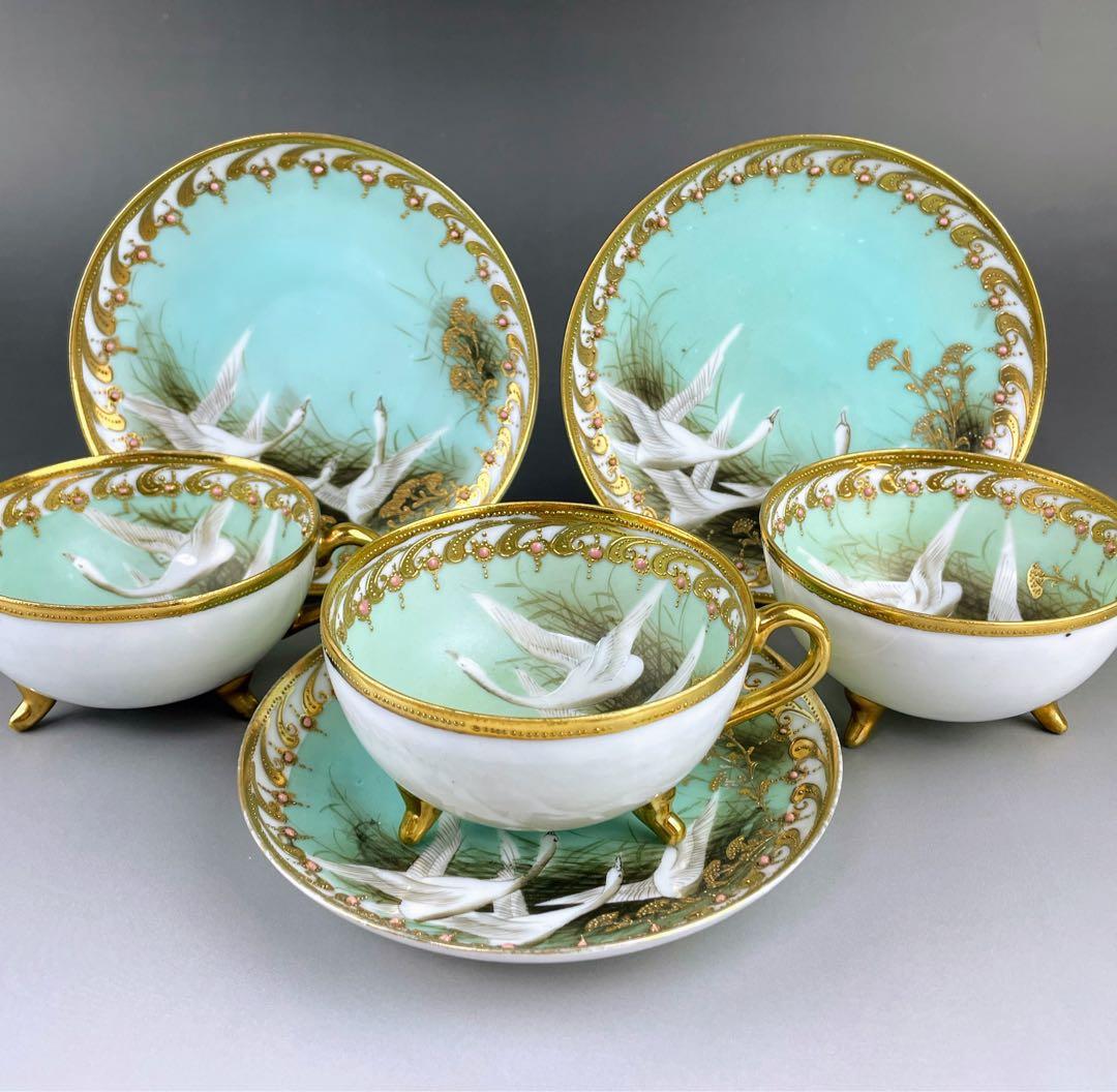 【専用】オールドノリタケ フライングスワン 脚付きティーカップ ソーサー ２客