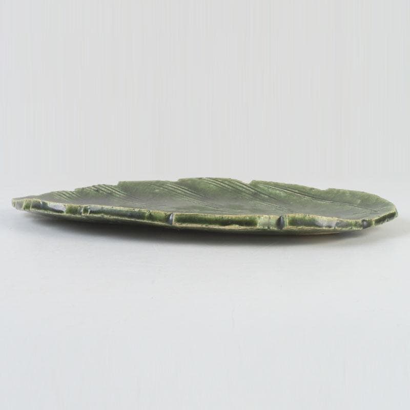 和食器　北大路魯山人作　織部焼　木の葉形　皿　五客　共箱　V　9871