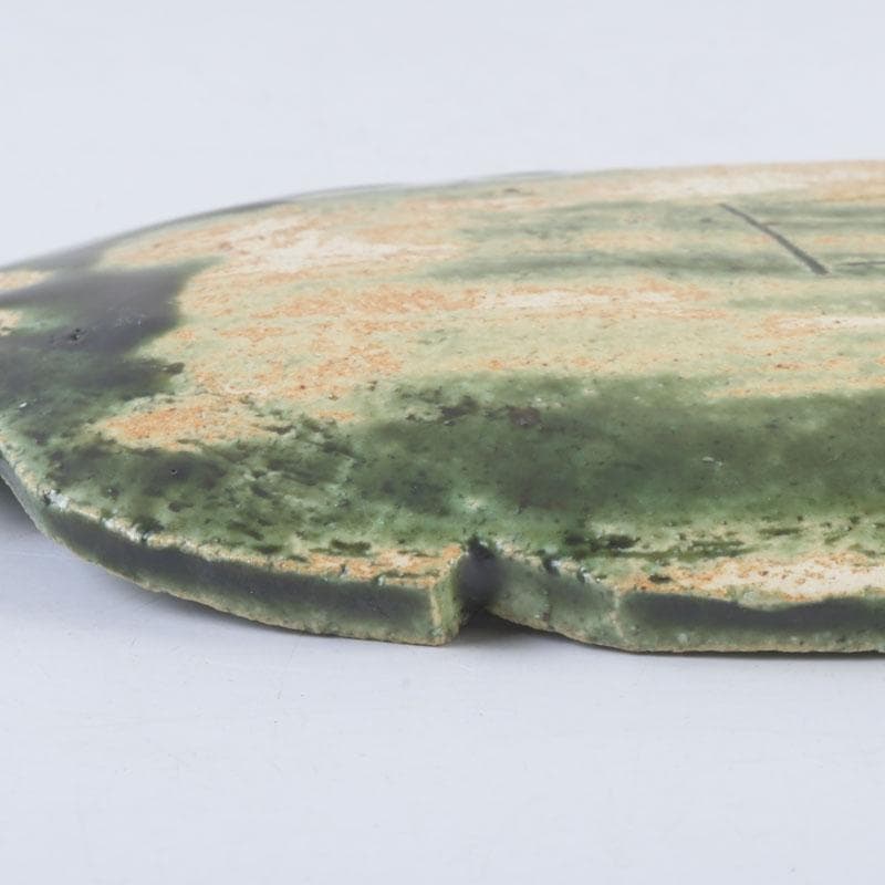 和食器　北大路魯山人作　織部焼　木の葉形　皿　五客　共箱　V　9871